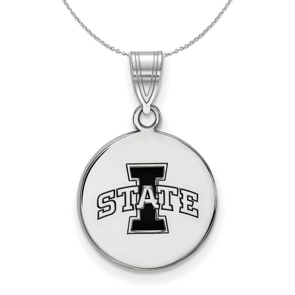 Sterling Silver Iowa State Medium Enamel Disc Necklace - 24 Inch